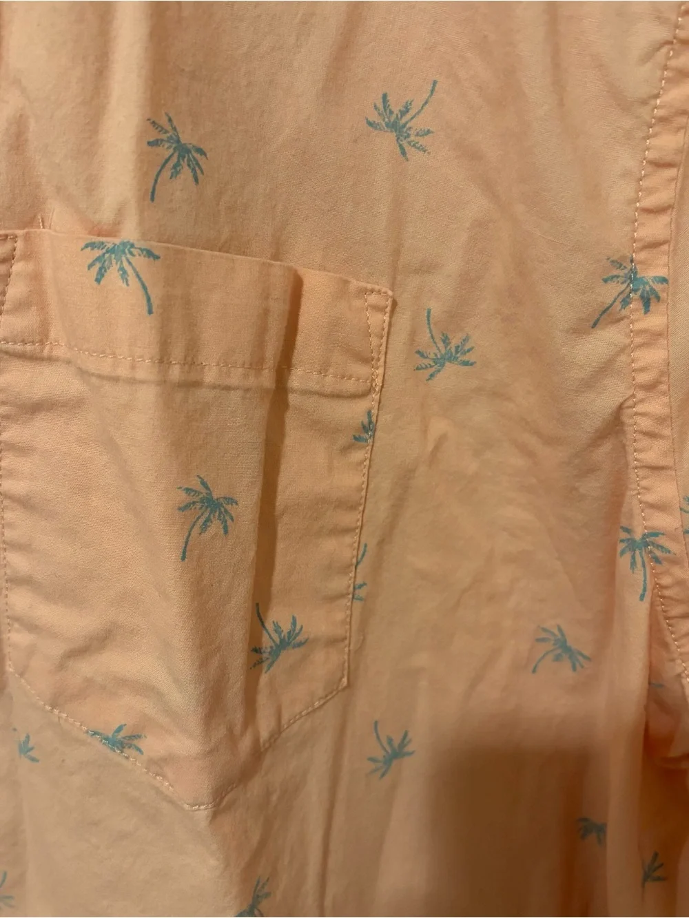 Sonoma Peach Short-Sleeve Button-Down Shirt with Teal Palm Print 2XB mens